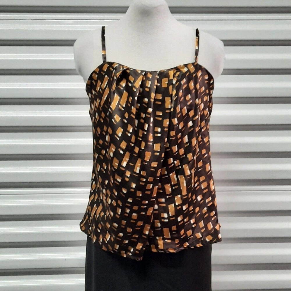 New York & Company Shirt Womens Medium Brown Faux Wrap Sleeveless Top Blouse
